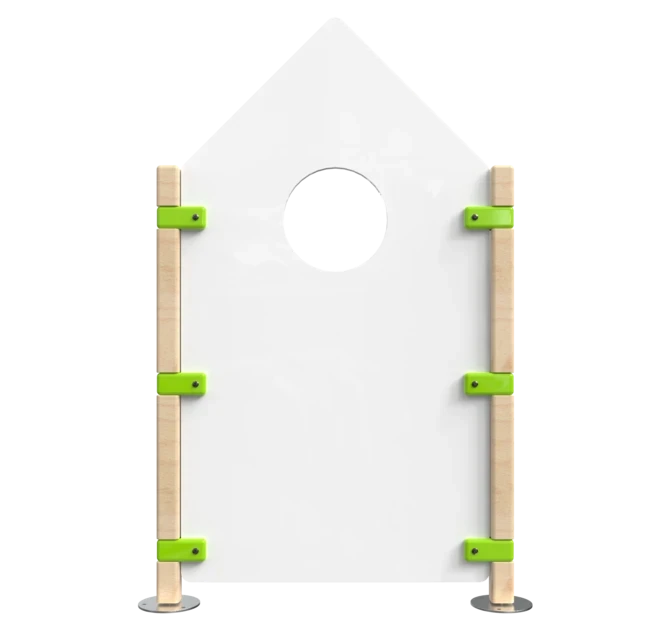 Hekwerk in de vorm van een huis voor kinderhoek | IKC Hekwerken
